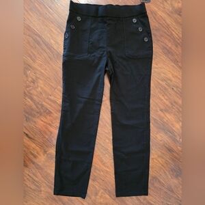 Black High-Waisted Pants with Button Detail